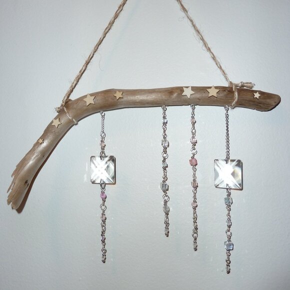 Suncatcher M Treated driftwood, cut glass pieces and Swarovski crystals - Picture 1 of 2